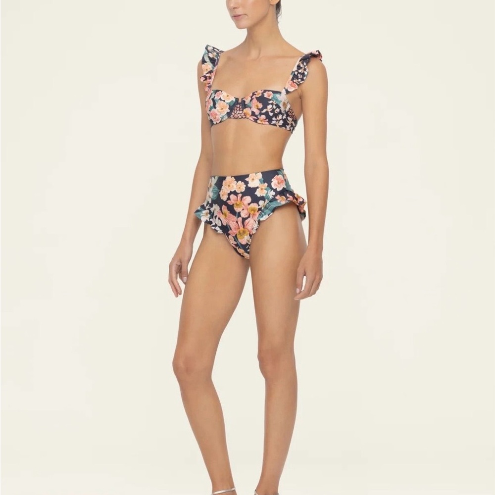 Agua Bendita Floral Bikini with Ruffle Details and embroidered XL new with tags